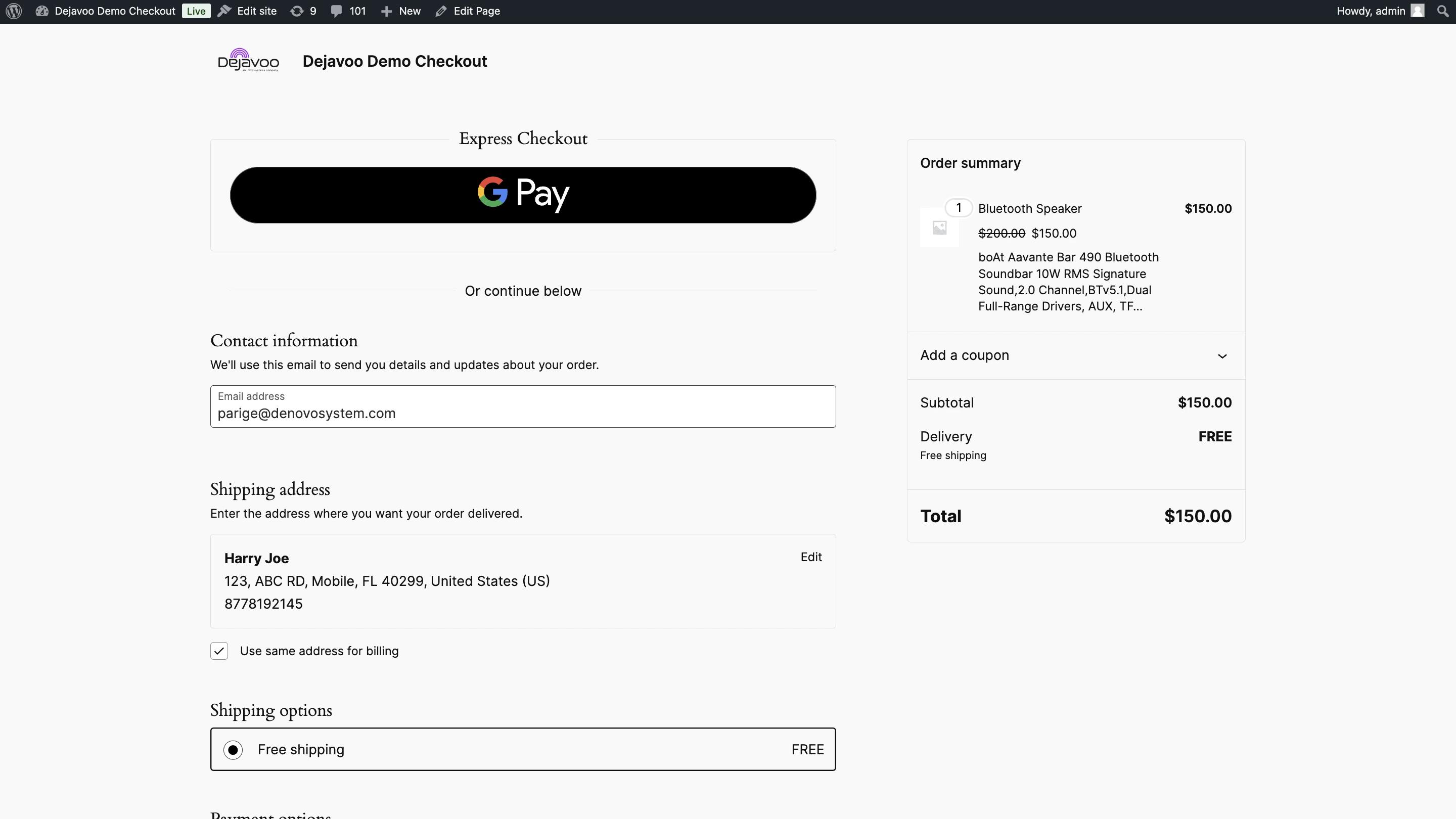 This image shows where the Google Pay button will be displayed on the checkout page.